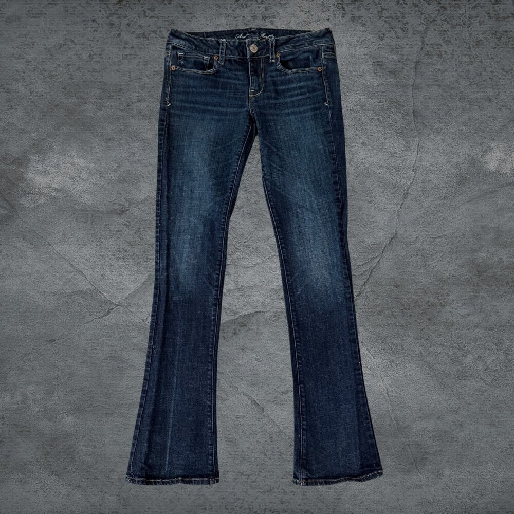 American Eagle Skinny Kick Jeans Sequin Pocket Stretch Dark Wash Size 8 Long